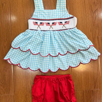 Flag smocked girls bloomer set