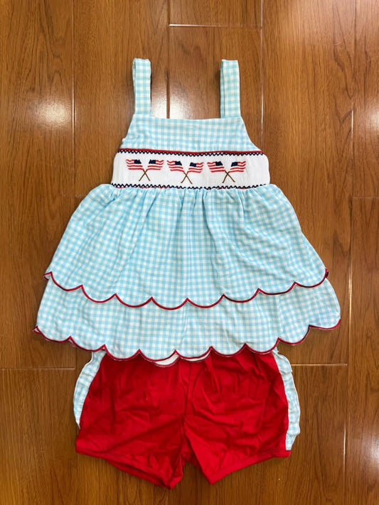 Smocked flag girls short set
