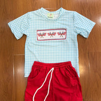 Smocked flag boys short set