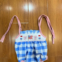 Smocked firework flag girl bubble