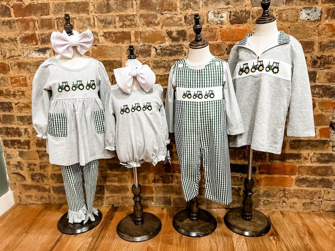 Gingham tractor Jon Jon trio set