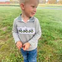 Gingham tractor trio pullover