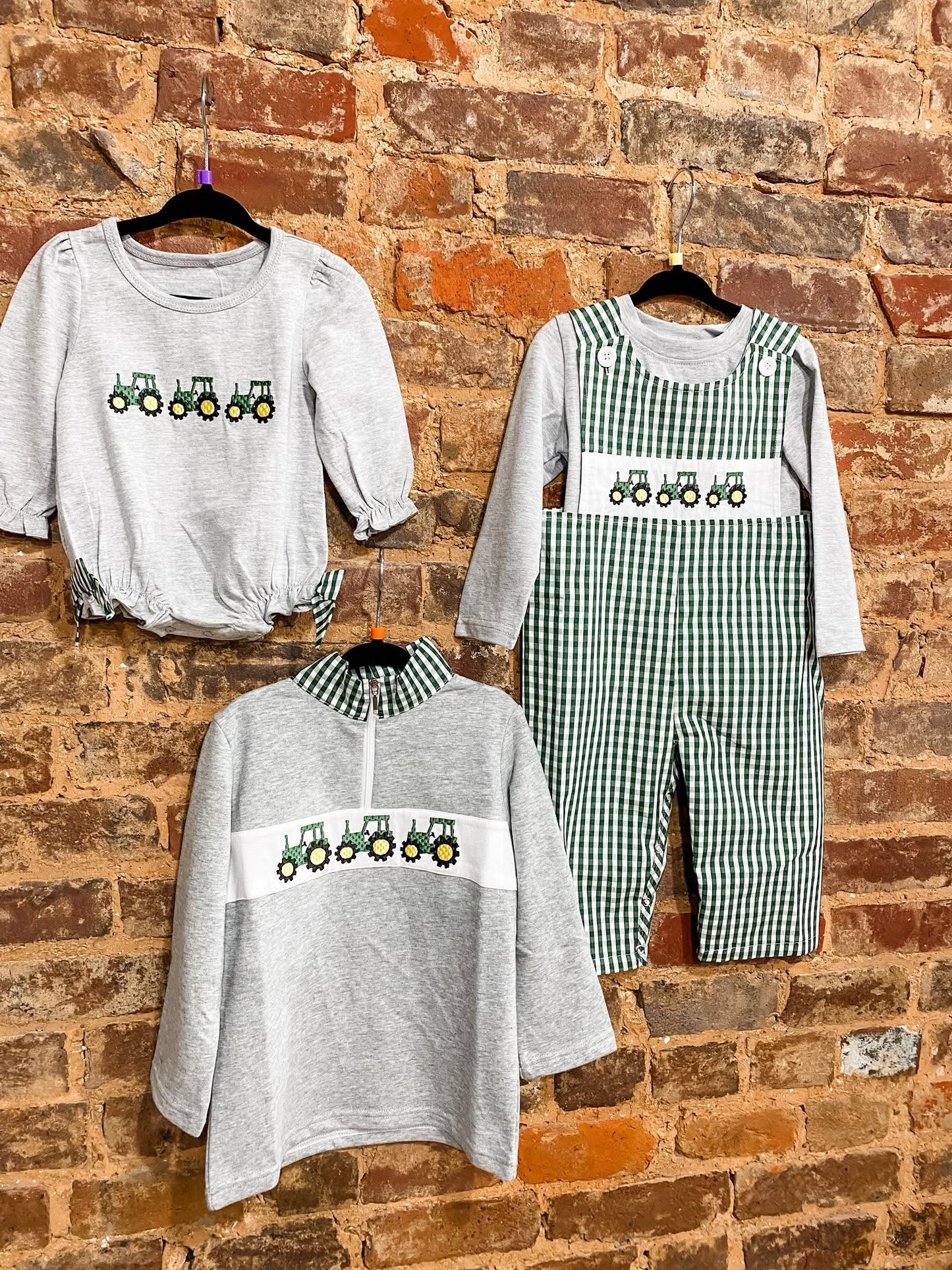 Gingham tractor Jon Jon trio set