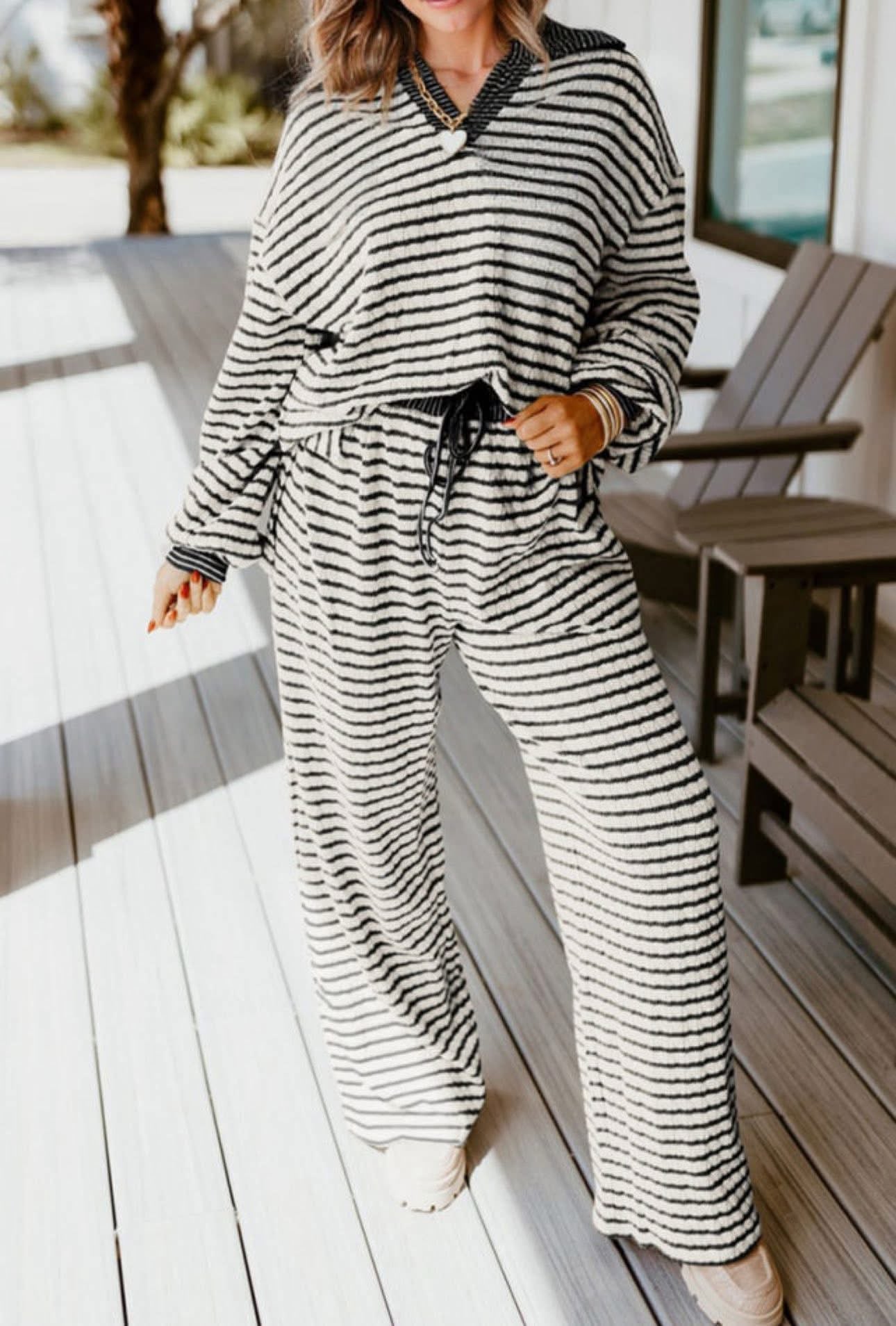 Black stripe pant set