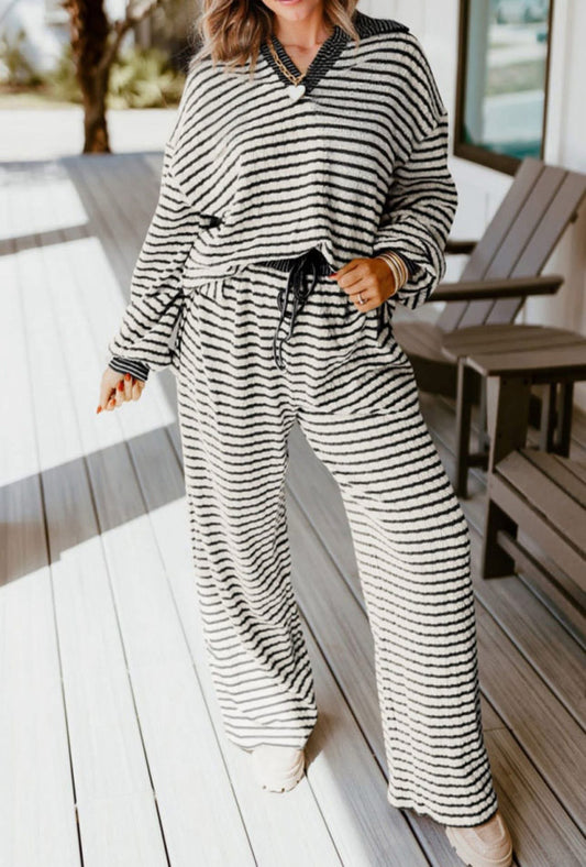 Black stripe pant set