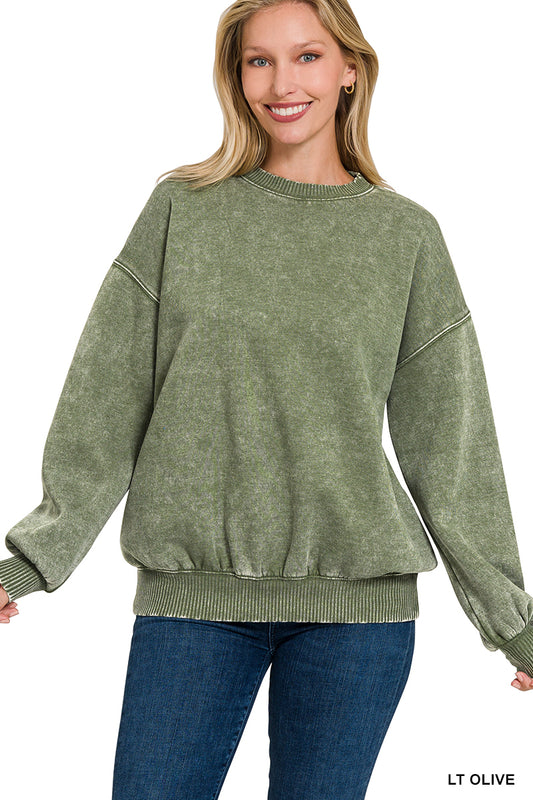 Acid wash pullover- Olive