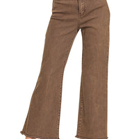 ACID WASHED HIGH WAIST PANTS- brown