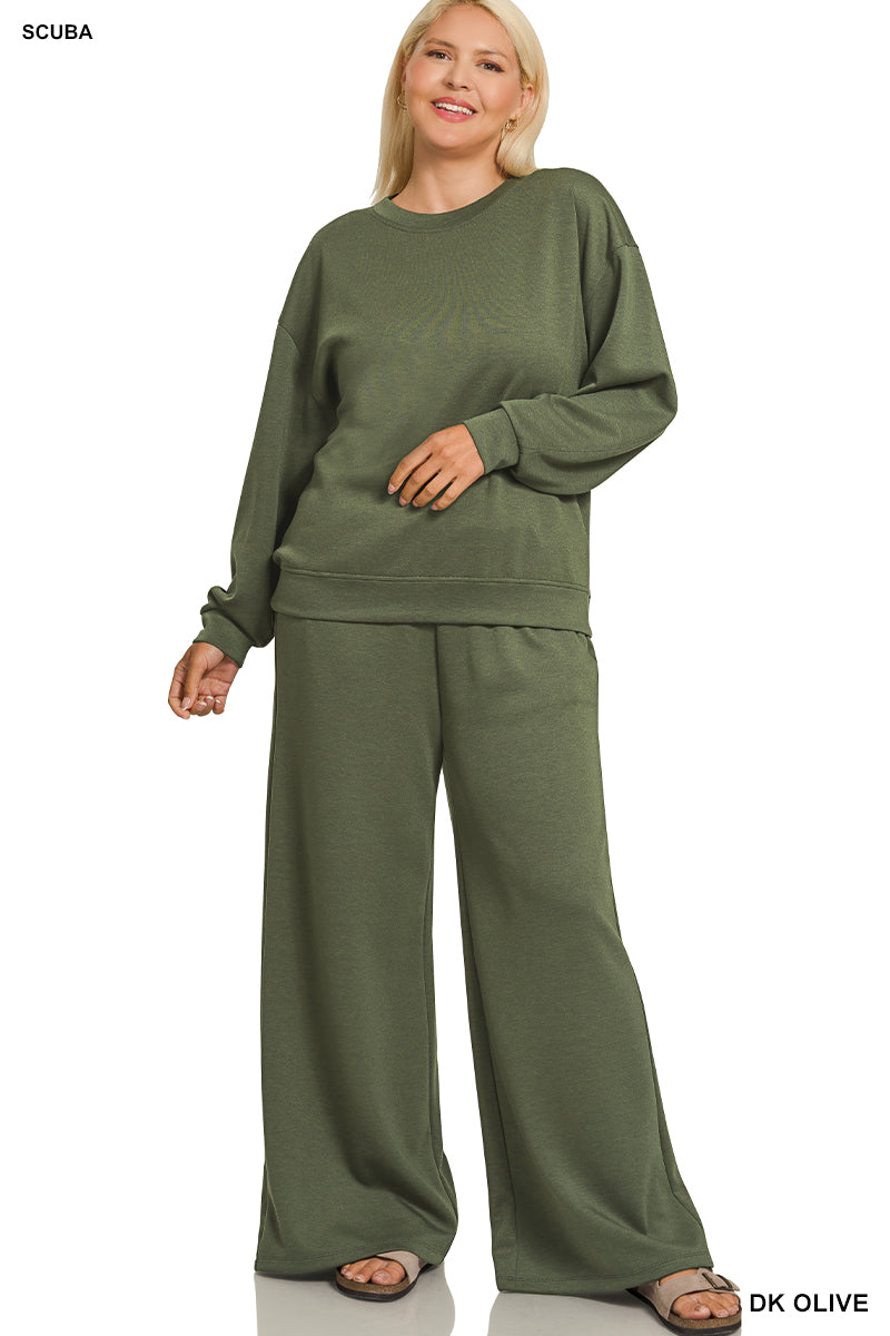 Curvy Olive  2pc long sleeve pant set