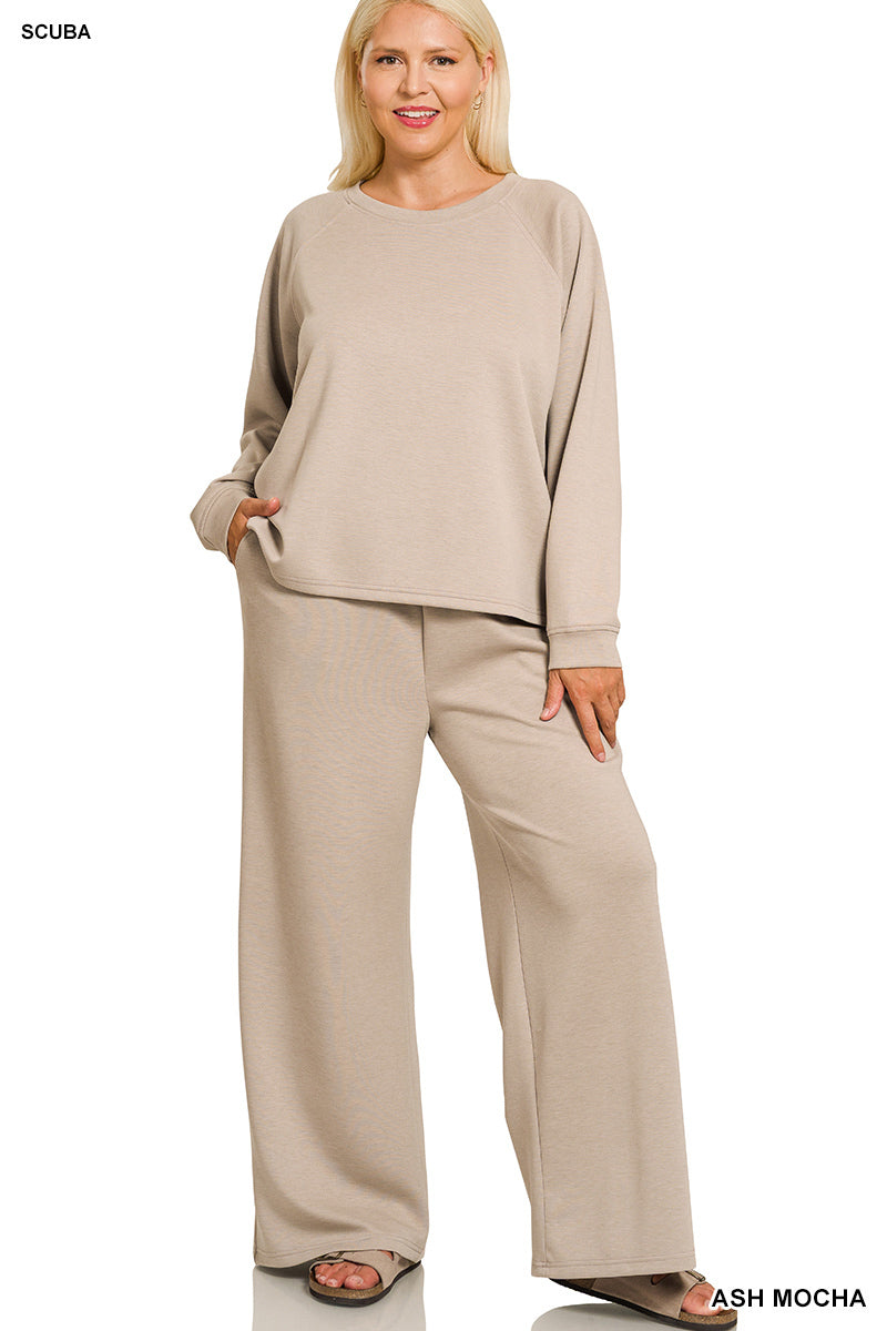 Curvy ash mocha 2pc long sleeve pant set