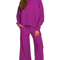 Plum Ribbed 2pc long sleeve set