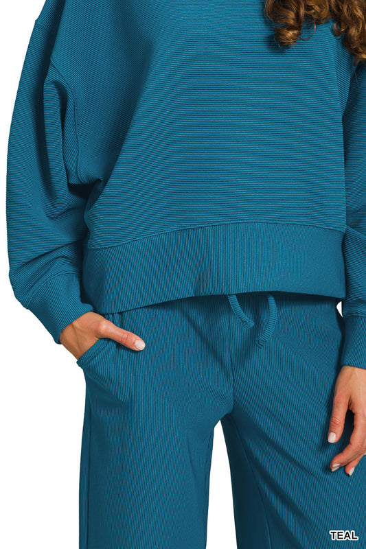 Teal Ribbed 2pc long sleeve set
