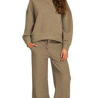 Olive khaki Ribbed 2pc long sleeve set