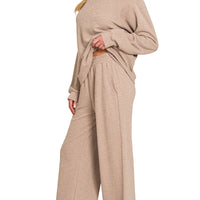 LONG SLEEVE TOP & PANTS 2PCS SET - ash mocha