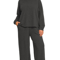 Plus long sleeve 2pc pant set- black