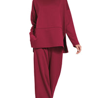 Scuba side slit pant set- dk burgendy