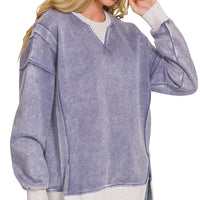 ACID WASHED CONTRAST TRIM PULLOVER- marlin
