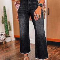 Black raw hem jeans
