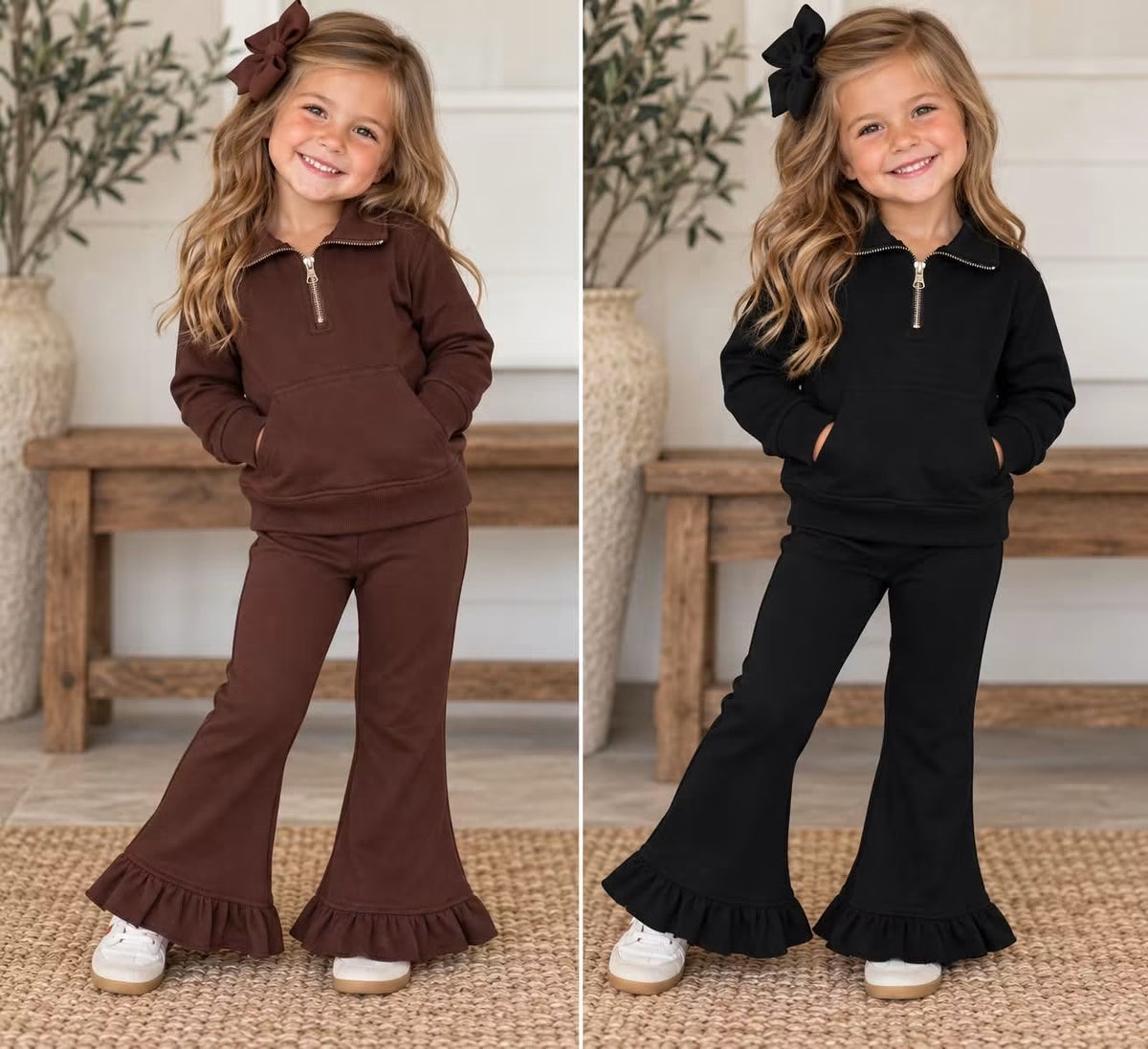 Black ruffle quarterzip sets