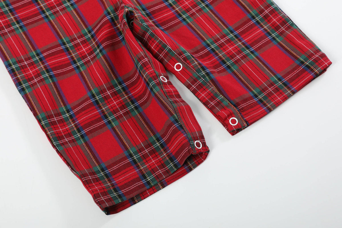 Red and Green Christmas Plaid Smocked Overalls