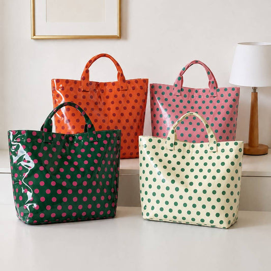 Large Polka Dot Vinyl Tote Bags | 40P636