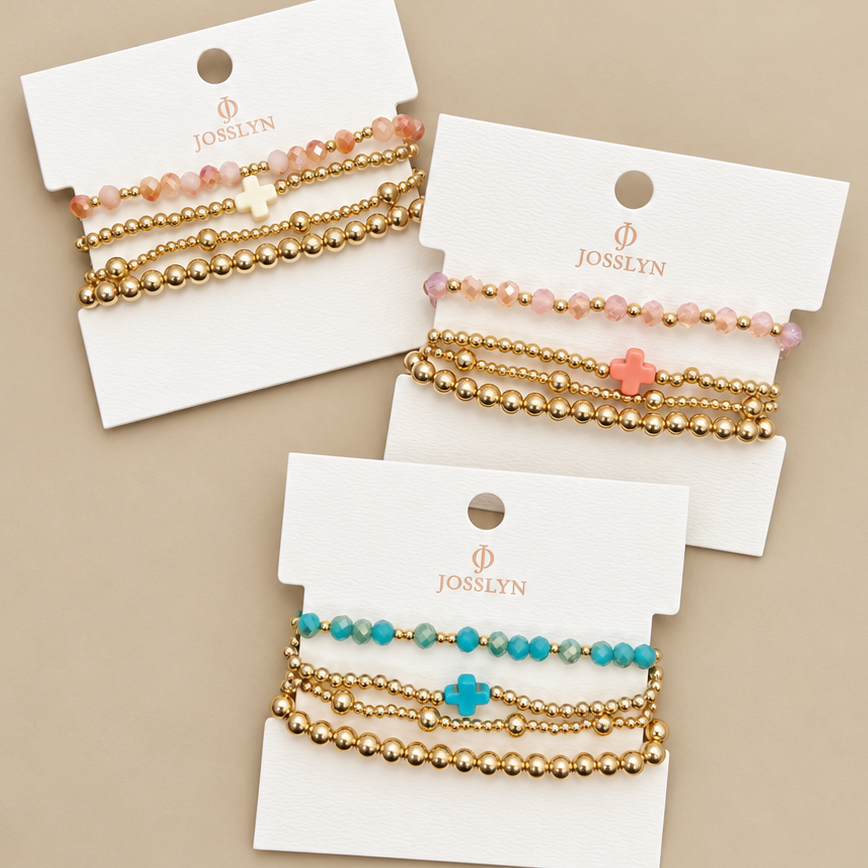 BOHO CROSS MULTI COLOR BEADED STRETCH BRACELET SET | 40B5180