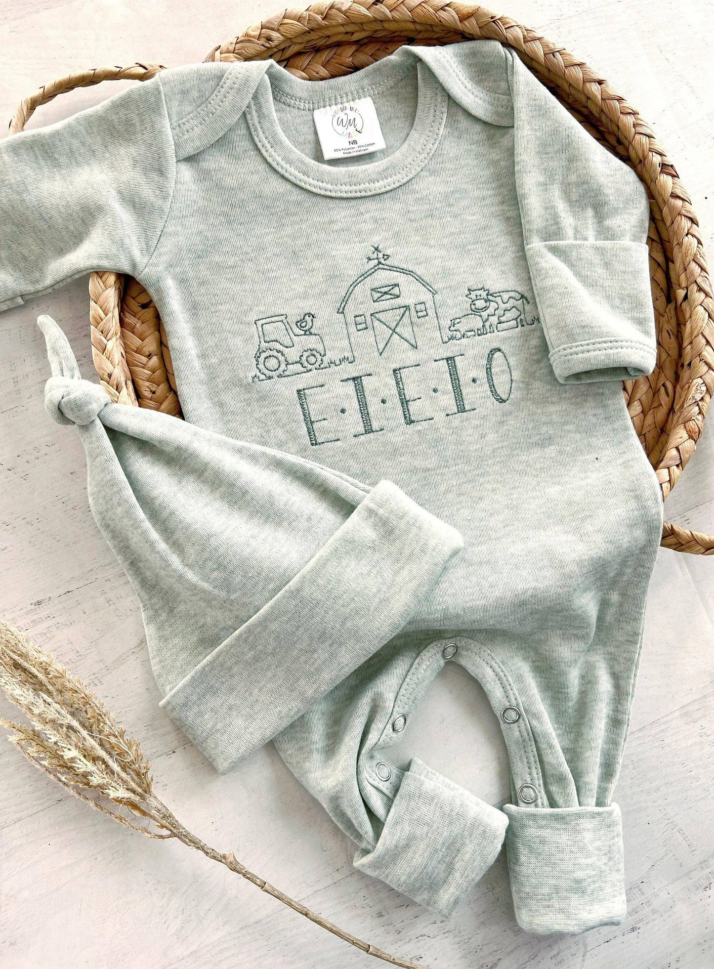 Farm Baby Outfit | Sage Green Romper Old McDonald E-I-E-I-O
